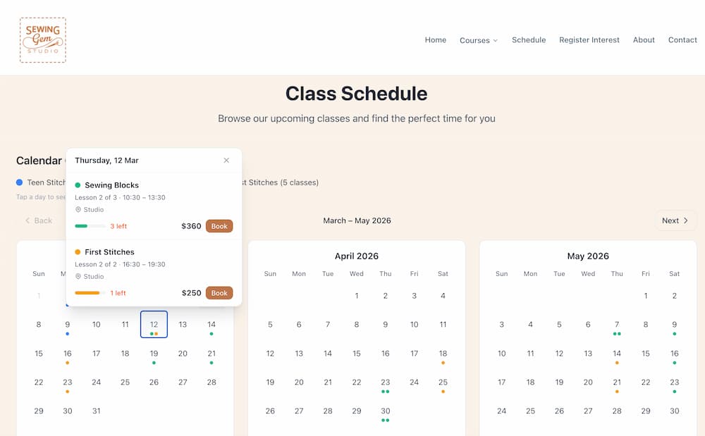 Screenshot: Schedule Calendar with Day Pop-up